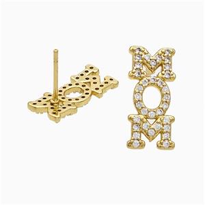 Copper MOM Stud Earrings Pave Zirconia Gold Plated, approx 8-18mm [FN20193]