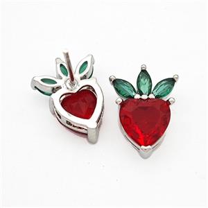 Copper Strawberry Stud Earrings Pave Zirconia Platinum Plated, approx 11-15mm [FN20194]