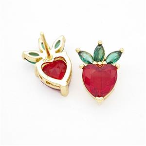 Copper Strawberry Stud Earrings Pave Zirconia Gold Plated, approx 11-15mm [FN20195]