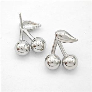 Copper Cherry Stud Earrings Platinum Plated, approx 15mm [FN20197]