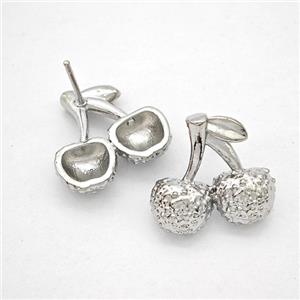 Copper Cherry Stud Earrings Hammered Platinum Plated, approx 17-18mm [FN20201]
