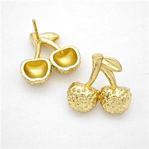 Copper Cherry Stud Earrings Hammered Gold Plated, approx 17-18mm [FN20202]