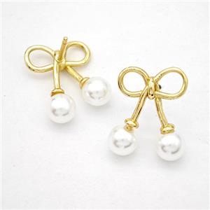 Copper Bowknot Stud Earrings Pave Pearlized Resin old Plated, approx 14-18mm [FN20204]
