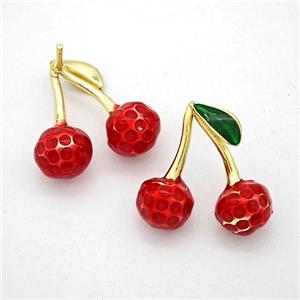 Copper Litchi Stud Earrings Red Painted Gold Plated, approx 19-20mm [FN20211]