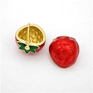 Copper Strawberry Stud Earrings Red Painted Gold Plated, approx 13-14mm [FN20218]
