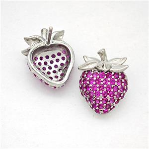 Copper Strawberry Stud Earrings Pave Zirconia Platinum Plated, approx 12-16mm [FN20224]