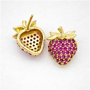 Copper Strawberry Stud Earrings Pave Zirconia Gold Plated, approx 12-16mm [FN20225]