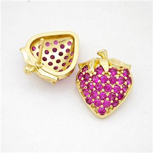 Copper Strawberry Stud Earrings Pave Zirconia Gold Plated, approx 15-17mm [FN20227]