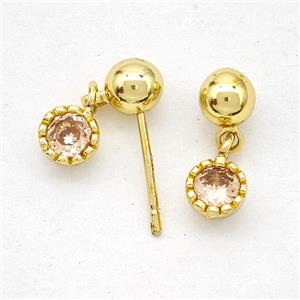 Copper Stud Earrings Pave Zirconia Gold Plated, approx 5mm, 5mm [FN20228]