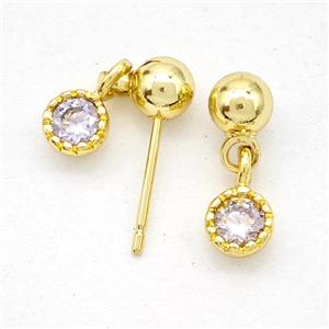 Copper Stud Earrings Pave Zirconia Gold Plated, approx 5mm, 5mm [FN20229]