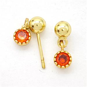 Copper Stud Earrings Pave Zirconia Gold Plated, approx 5mm, 5mm [FN20230]