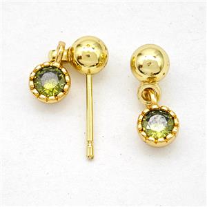 Copper Stud Earrings Pave Zirconia Gold Plated, approx 5mm, 5mm [FN20231]