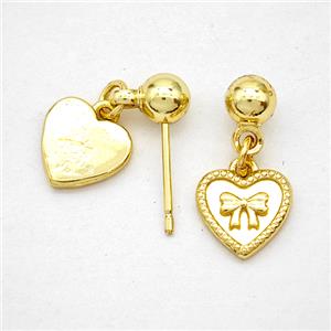 Copper Bowknot Stud Earrings Heart Gold Plated, approx 9mm, 5mm [FN20232]
