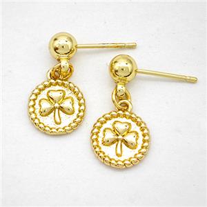 Copper Clover Stud Earrings Gold Plated, approx 10mm, 5mm [FN20233]