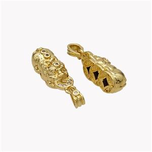 Fortune Toad Charms Copper Pendant Pave Zirconia 18K Gold Plated, approx 6-15mm [FN49242]