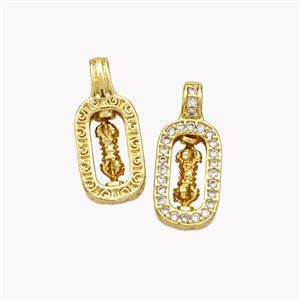 Tibetan Prayer Wheel Charms Copper Pendant Pave Zirconia 18K Gold Plated, approx 7-16mm [FN49243]