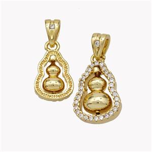 Copper Gourd Pendant Pave Zirconia 18K Gold Plated, approx 12-16mm [FN49244-L]