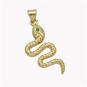 Copper Snake Pendant Pave Zirconia 18K Gold Plated, approx 13-28mm [FN49245]