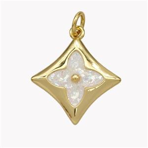 Copper Clover Pendant Pave Fire Opal 18K Gold Plated, approx 18mm [FN49248]