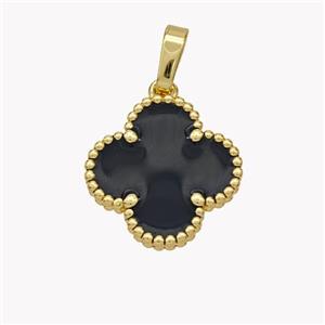 Copper Clover Pendant Black Enamel 18K Gold Plated, approx 16mm [FN49250]