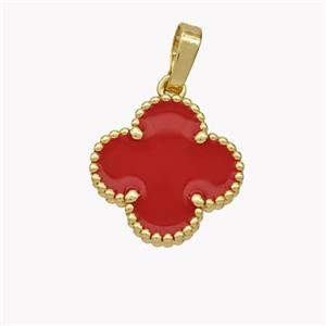 Copper Clover Pendant Red Enamel 18K Gold Plated, approx 16mm [FN49251]