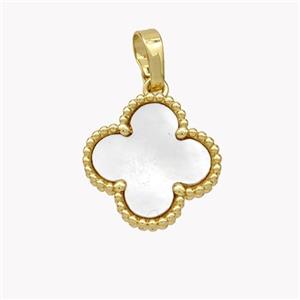 Copper Clover Pendant Pave Shell 18K Gold Plated, approx 15.5mm [FN49252]