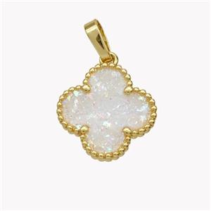 Copper Clover Pendant Pave Fire Opal 18K Gold Plated, approx 15.5mm [FN49253]