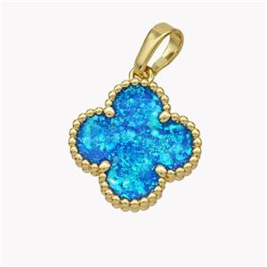 Copper Clover Pendant Pave Fire Opal 18K Gold Plated, approx 15.5mm [FN49254]