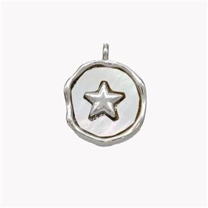 Copper Star Pendant Pave Shell Circle Platinum Plated, approx 12mm [FN49259]