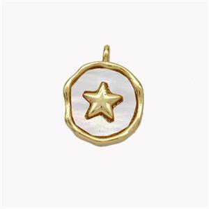 Copper Star Pendant Pave Shell Circle Gold Plated, approx 12mm [FN49260]