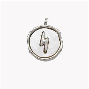 Copper Lightning Pendant Pave Shell Circle Platinum Plated, approx 12mm [FN49261]