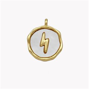 Copper Lightning Pendant Pave Shell Circle Gold Plated, approx 12mm [FN49262]
