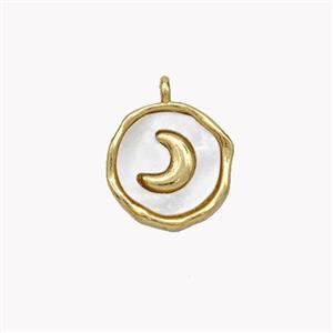 Copper Moon Pendant Pave Shell Circle Gold Plated, approx 12mm [FN49264]
