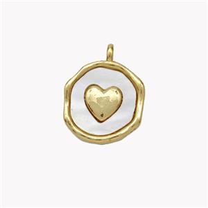 Copper Heart Pendant Pave Shell Circle Gold Plated, approx 12mm [FN49266]