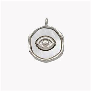 Copper Eye Pendant Pave Shell Circle Platinum Plated, approx 12mm [FN49267]