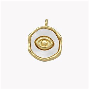 Copper Eye Pendant Pave Shell Circle Gold Plated, approx 12mm [FN49268]