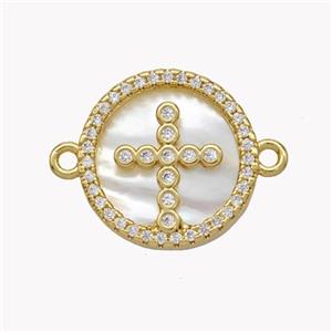 Copper Cross Connector Pave Shell Zirconia Circle 18K Gold Plated, approx 17mm [FN49269]