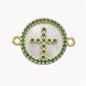 Copper Cross Connector Pave Shell Zirconia Circle 18K Gold Plated, approx 17mm [FN49270]