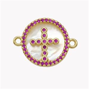 Copper Cross Connector Pave Shell Zirconia Circle 18K Gold Plated, approx 17mm [FN49271]