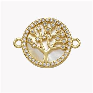 Copper Tree Of Life Connector Pave Shell Zirconia Circle 18K Gold Plated, approx 17mm [FN49273]