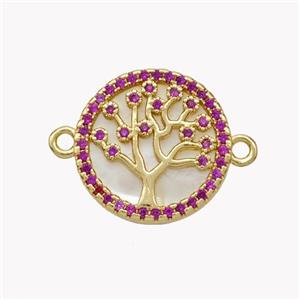 Copper Tree Of Life Connector Pave Shell Zirconia Circle 18K Gold Plated, approx 17mm [FN49274]