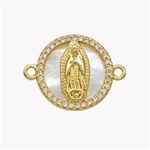Copper Jesus Connector Pave Shell Zirconia Circle 18K Gold Plated, approx 17mm [FN49277]