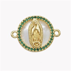 Copper Jesus Connector Pave Shell Zirconia Circle 18K Gold Plated, approx 17mm [FN49279]