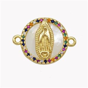 Copper Jesus Connector Pave Shell Zirconia Circle 18K Gold Plated, approx 17mm [FN49280]