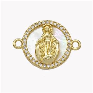 Copper Virgin Mary Connector Pave Shell Zirconia Circle 18K Gold Plated, approx 17mm [FN49281]