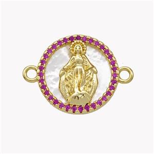Copper Virgin Mary Connector Pave Shell Zirconia Circle 18K Gold Plated, approx 17mm [FN49282]