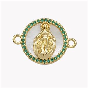 Copper Virgin Mary Connector Pave Shell Zirconia Circle 18K Gold Plated, approx 17mm [FN49283]