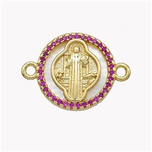 Copper Saint Jude Connector Pave Shell Zirconia Circle 18K Gold Plated, approx 17mm [FN49286]