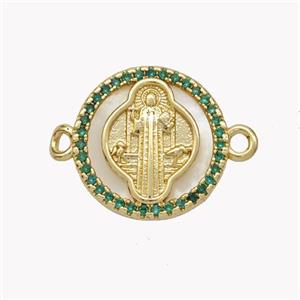 Copper Saint Jude Connector Pave Shell Zirconia Circle 18K Gold Plated, approx 17mm [FN49287]