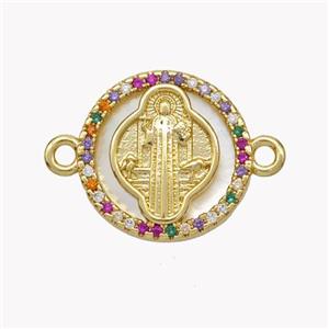 Copper Saint Jude Connector Pave Shell Zirconia Circle 18K Gold Plated, approx 17mm [FN49288]